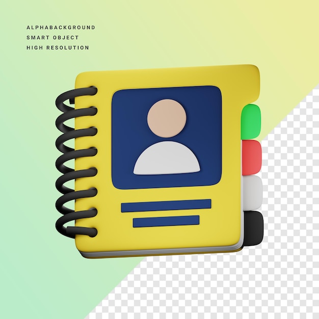 PSD a yellow notebook with a person on it that says alphabra