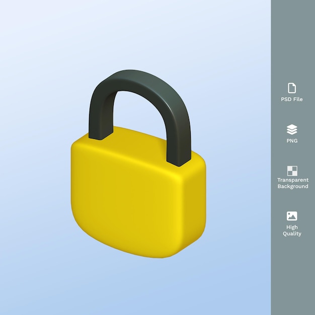 PSD a yellow padlock 3d render