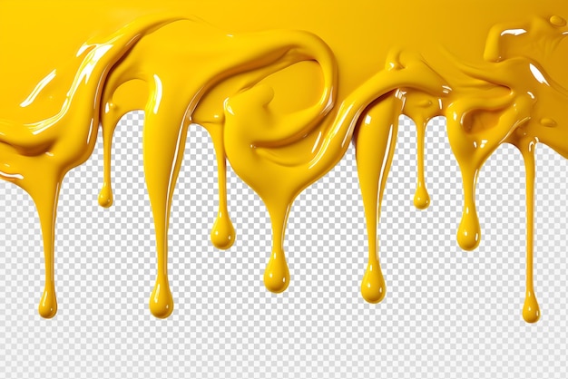 PSD yellow paint melting down isolated on transparent background generative ai