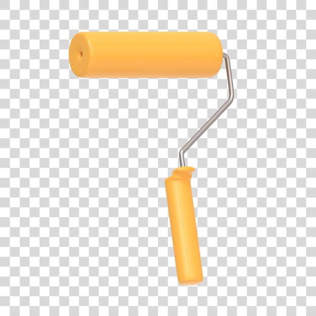 Yellow paint roller isolated on white background 3D icon sign and symbol 3D render illustration