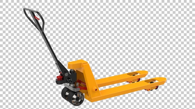 PSD yellow pallet jack isolated on transparent background 3d rendering illustration