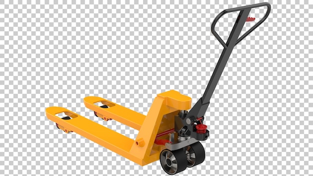 Yellow pallet jack isolated on transparent background 3d rendering illustration
