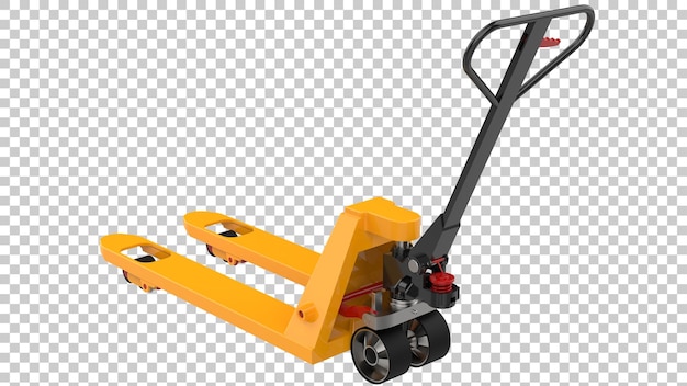 Yellow pallet jack on transparent background 3d rendering illustration