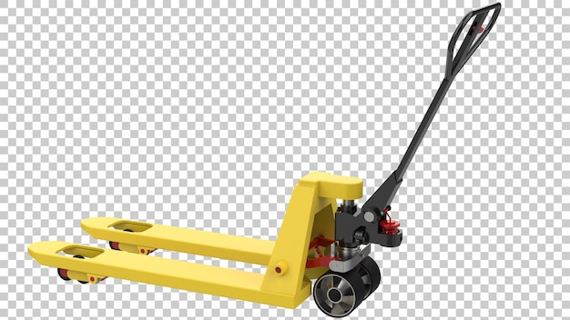 Yellow pallet jack on transparent background 3d rendering illustration