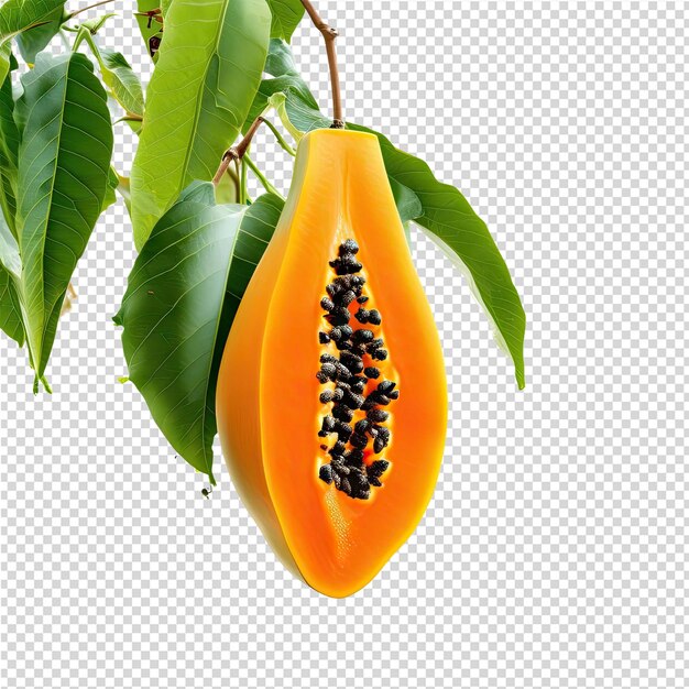 A yellow papaya flower is shown on a transparent background