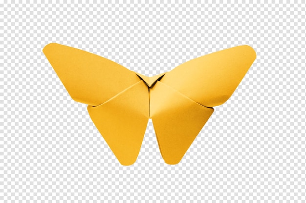 PSD yellow paper butterfly origami isolated on a white background