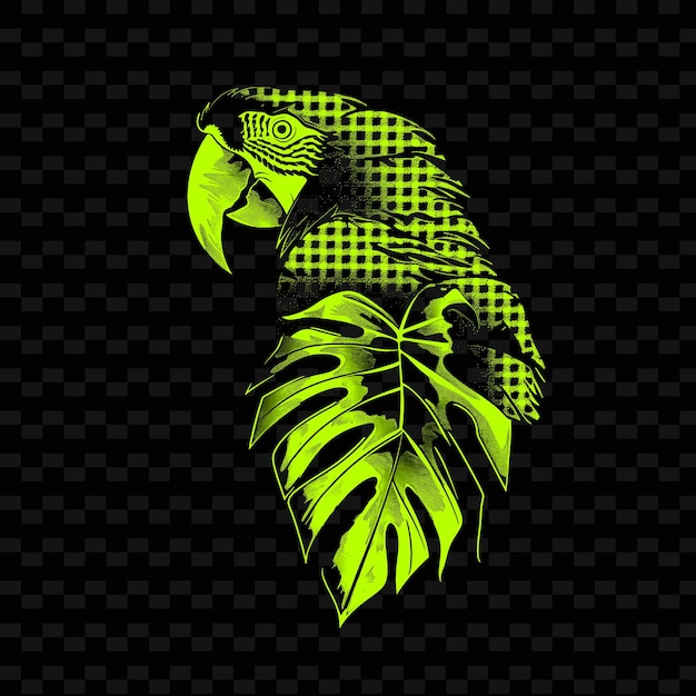 A yellow parrot with a green background with a green checkered pattern