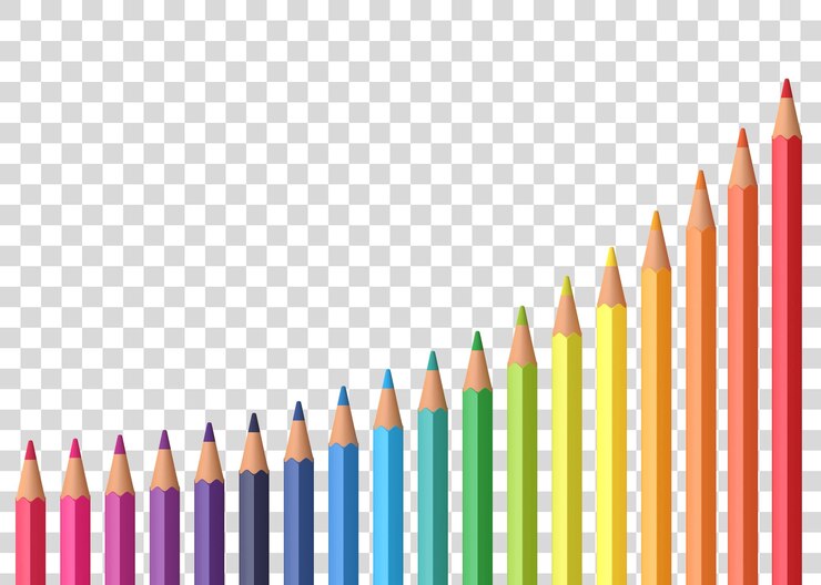 PSD yellow pencils on technical chart of financial expansion wave pattern row on white background 3d