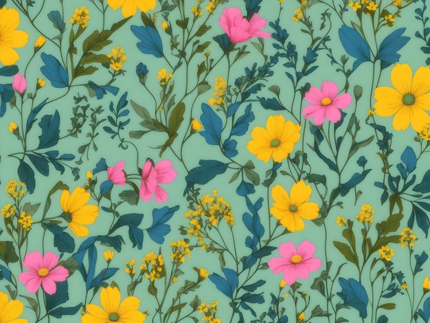 Yellow pink and blue wildflower patterns aigenerated