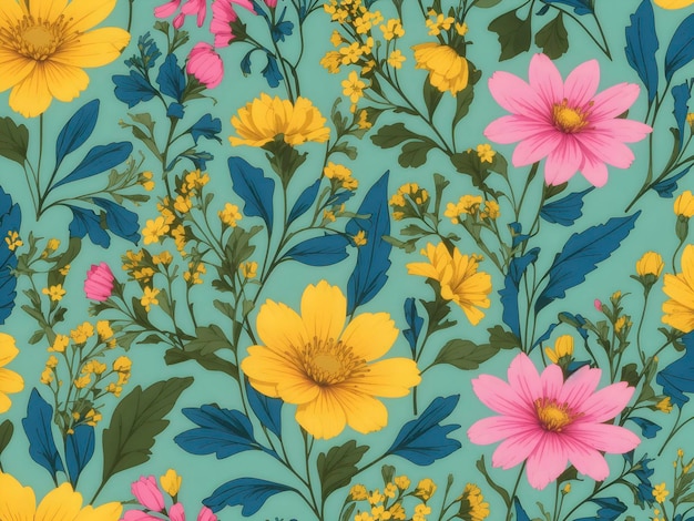 PSD yellow pink and blue wildflower patterns aigenerated