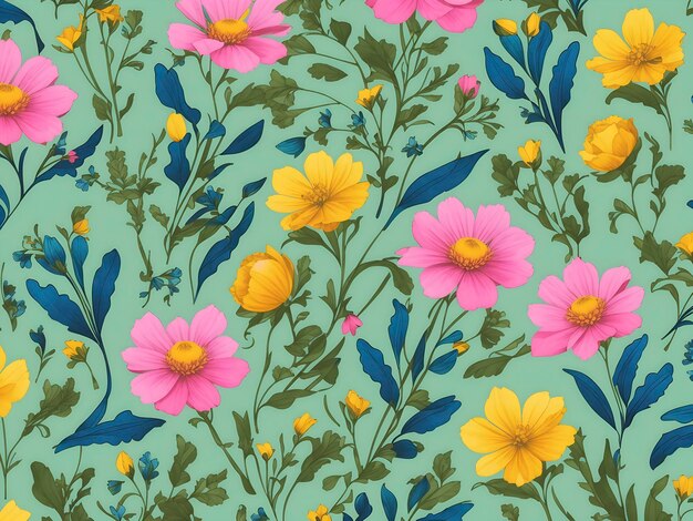 PSD yellow pink and blue wildflower patterns aigenerated