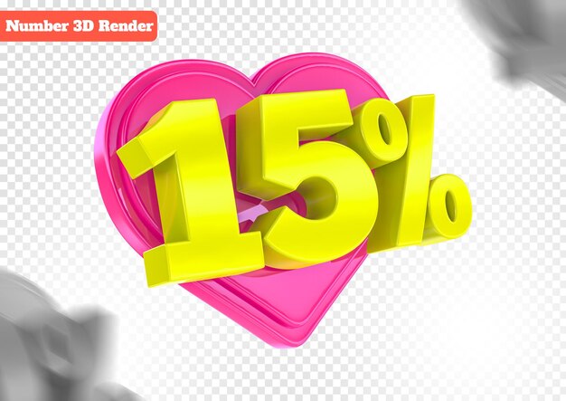 Saldi di cuore giallo e rosa 15 di sconto sul rendering 3d