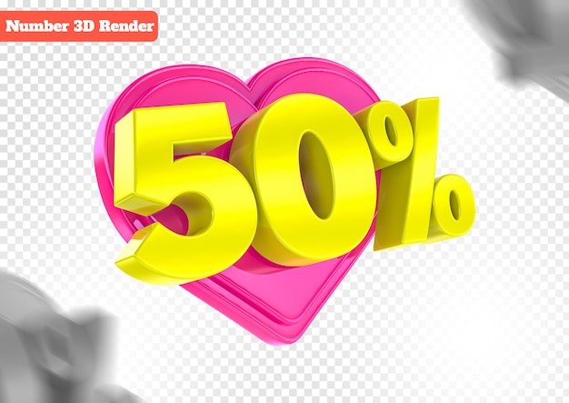 PSD saldi di cuore giallo e rosa 50 di sconto sul rendering 3d