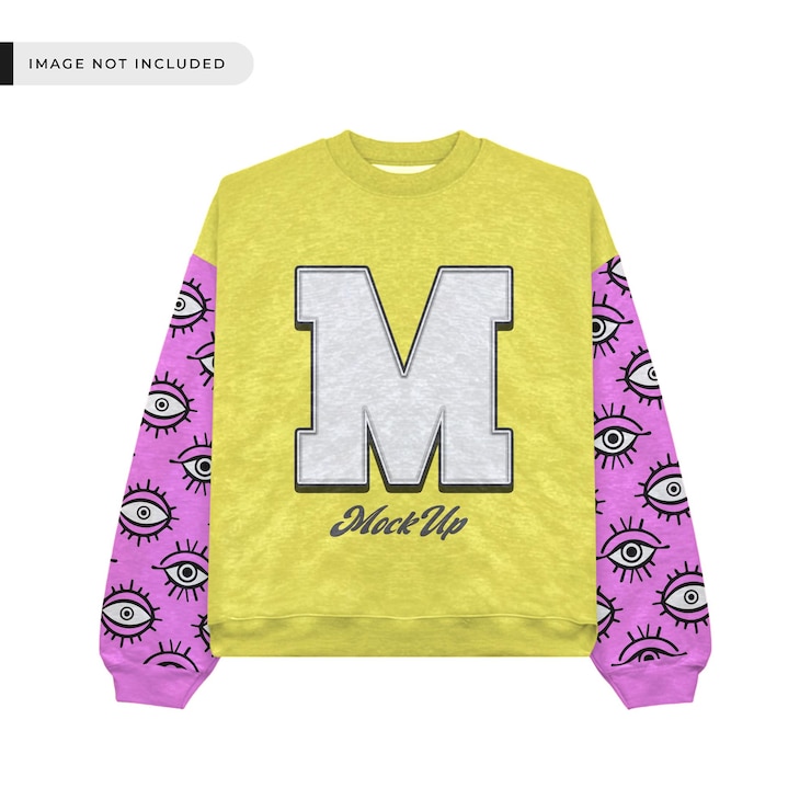 PSD a yellow and pink sweater with a white letter m on it