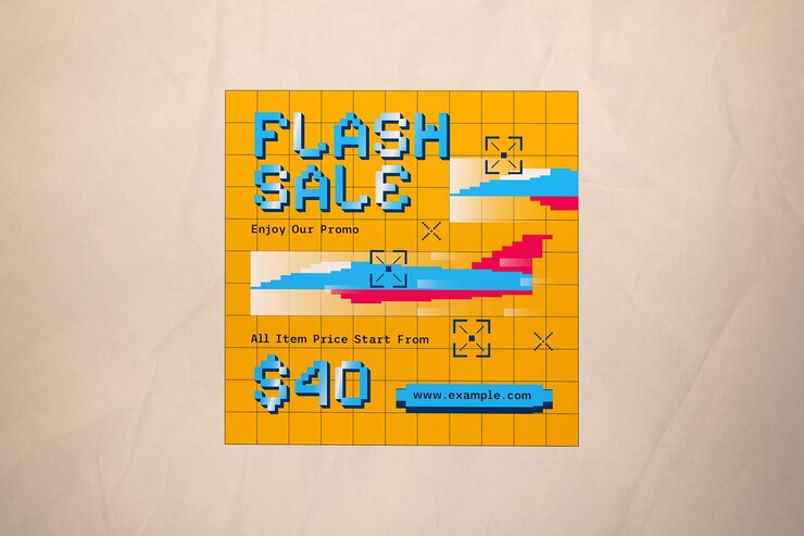 PSD yellow pixel art game flash sale banner