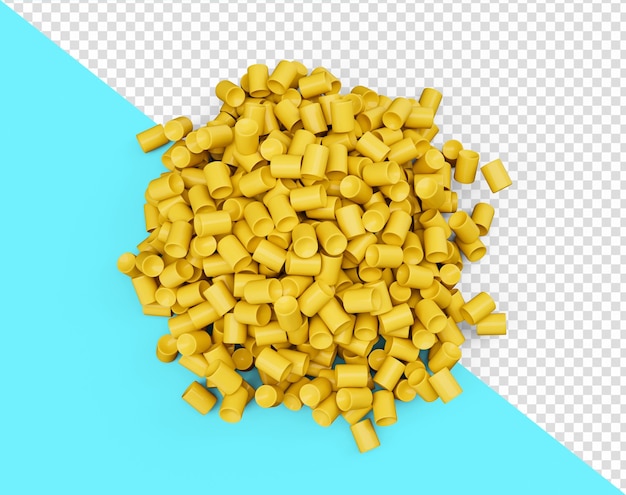 PSD yellow plastic pellets background closeup plastic granules polymer black plastic 3d illustration