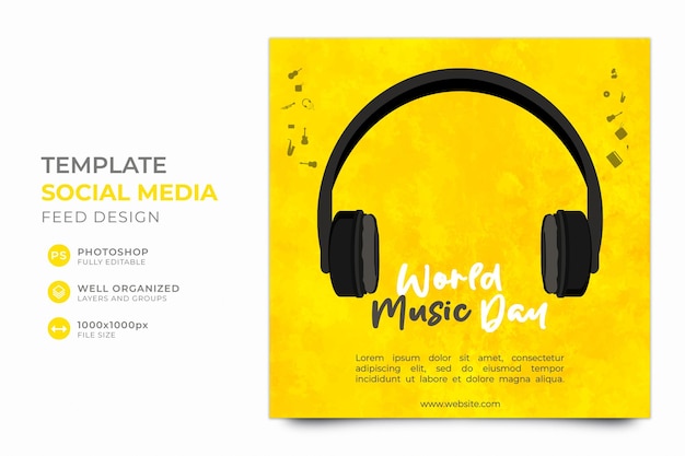 a yellow poster that says world music day.