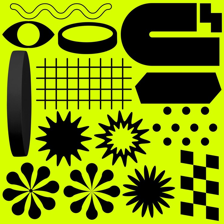 PSD a yellow poster with a black and white pattern that says e s
