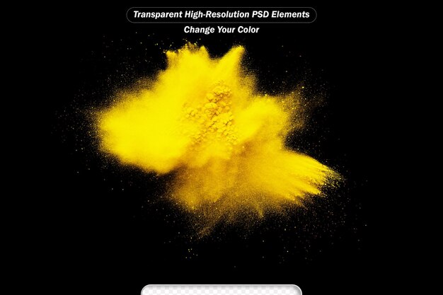 PSD yellow powder explosion on black background