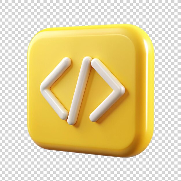 Yellow programming 3d render code icon isolated on transparent ...