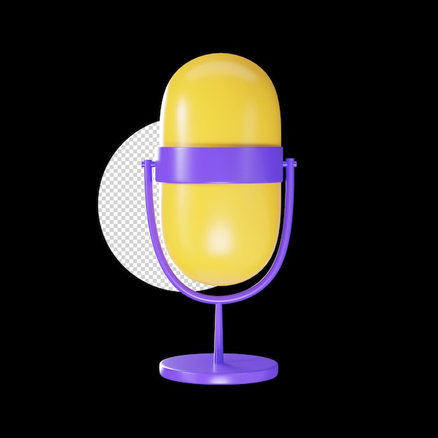 Yellow and purple microphone 3d icon against black background