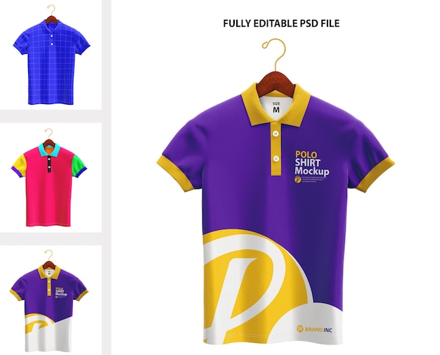 PSD yellow and purple polo shirt mockup template