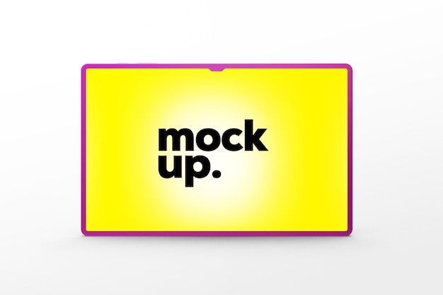 A yellow and purple smartphone with the word mock up on it