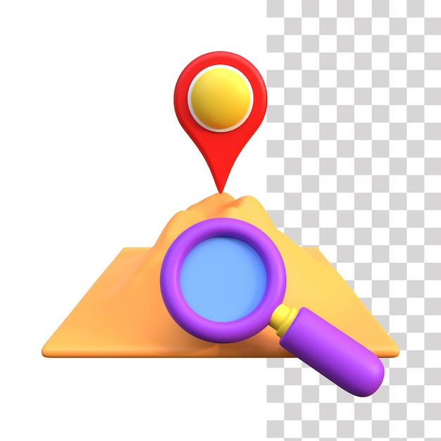 A yellow pyramid with a red pin pointing to a red marker.