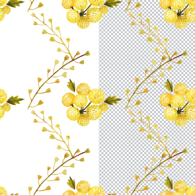 PSD yellow and red floral seamless pattern cute wild plants bouquets in cottage style