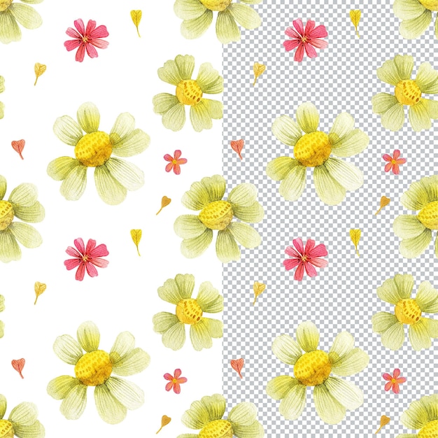 yellow and red floral seamless pattern wild plants bouquets in cottage style botanical watercolor