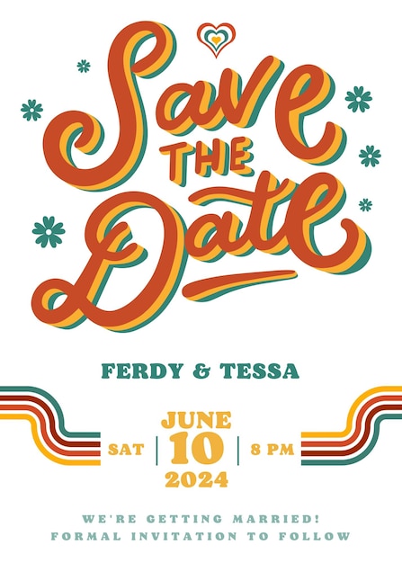 Yellow Red Retro 70s Save the Date Wedding Invitation 1