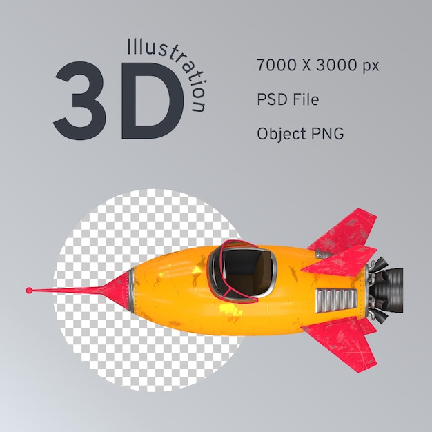 yellow and red space rocket in vintage style