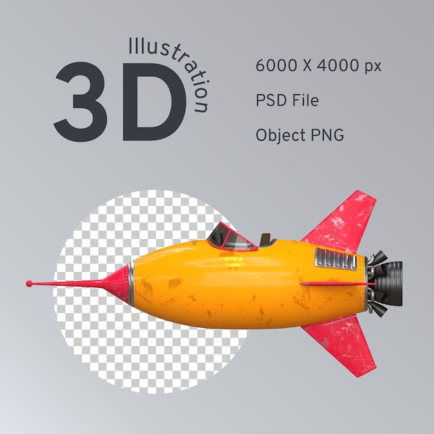 yellow and red space rocket in vintage style