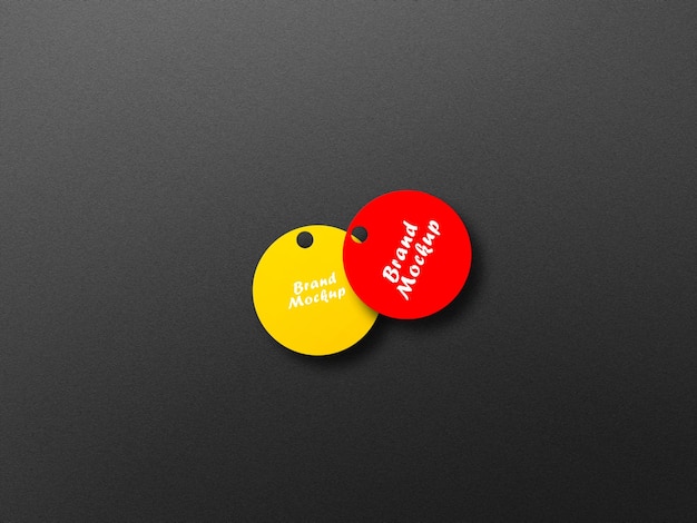 A yellow and red tag that says brand booking.