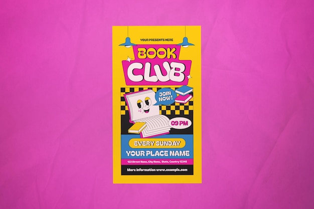 PSD yellow retro book clube social media story