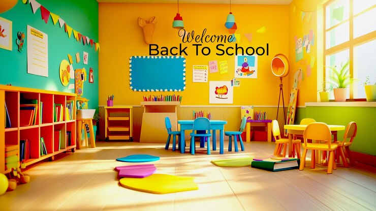 PSD a yellow room with a sign that says welcome to school