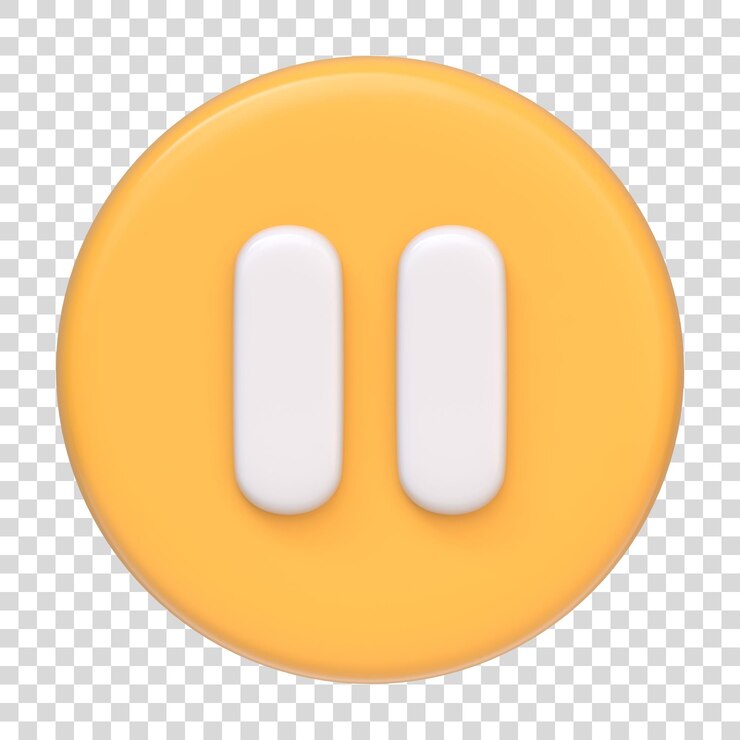 PSD yellow round pause button isolated on white background 3d icon sign and symbol cartoon minimal style