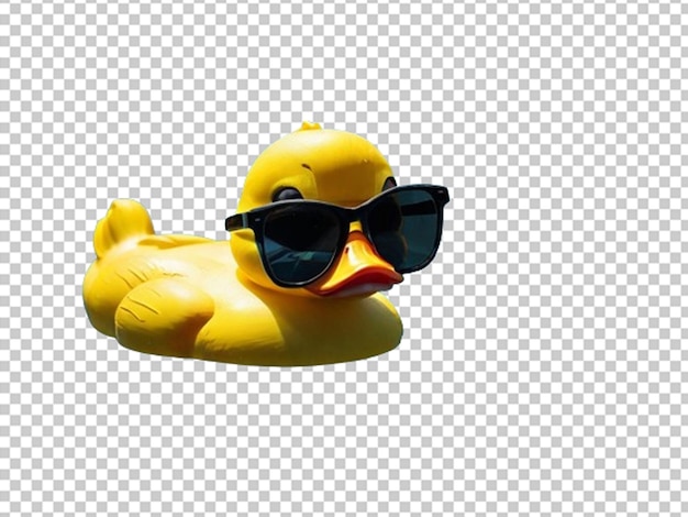 PSD yellow rubber duck with black glasses in a water