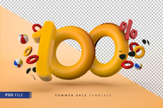 Yellow sale 100 procent korting op promotionele zomeraccessoires 3d render