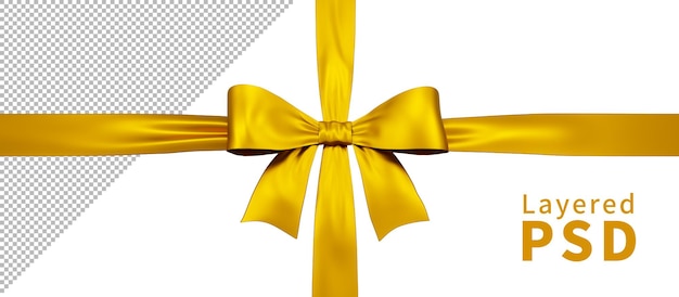 PSD yellow satin gift ribbon bow isolated