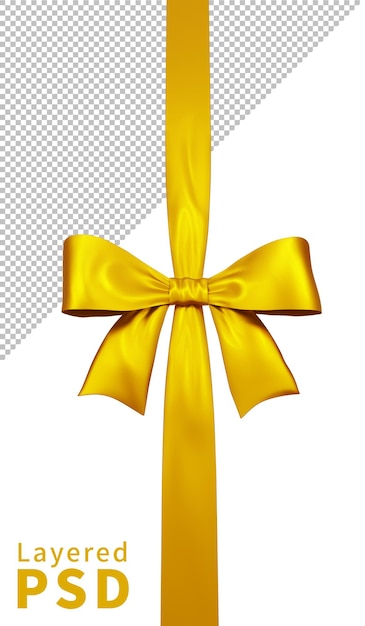 Yellow satin gift ribbon bow Isolated