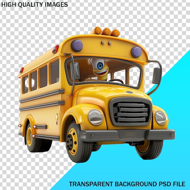PSD a yellow school bus with a blue background and a picture of a school bus