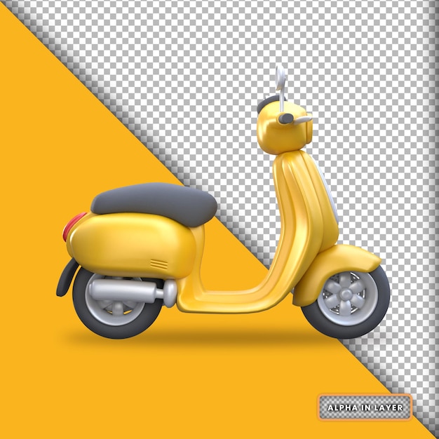 Rendering 3d in stile cartone animato scooter giallo