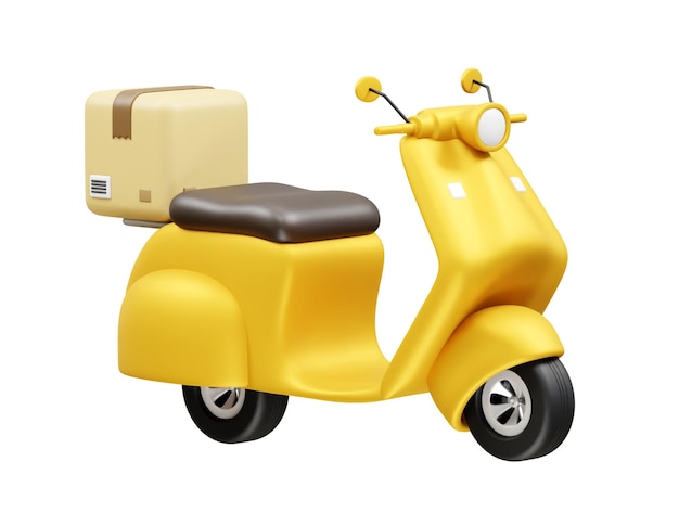 a yellow scooter with a box on the side and the word box on the side