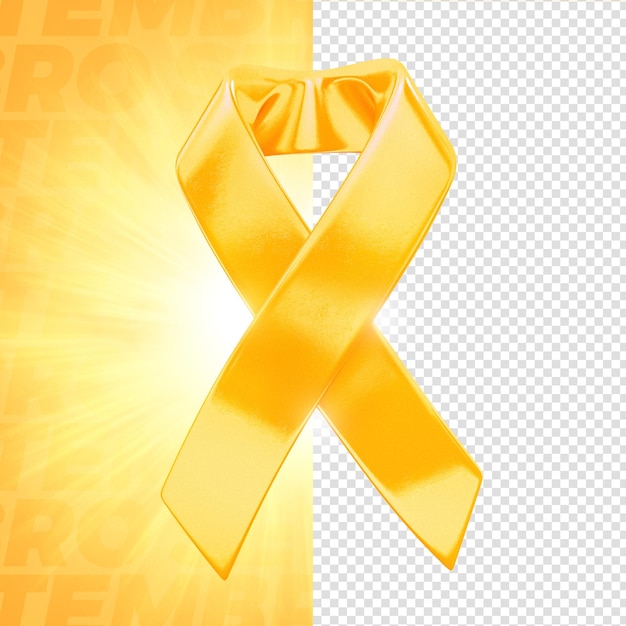 Yellow september ribbon label 3d render for composition premium psd