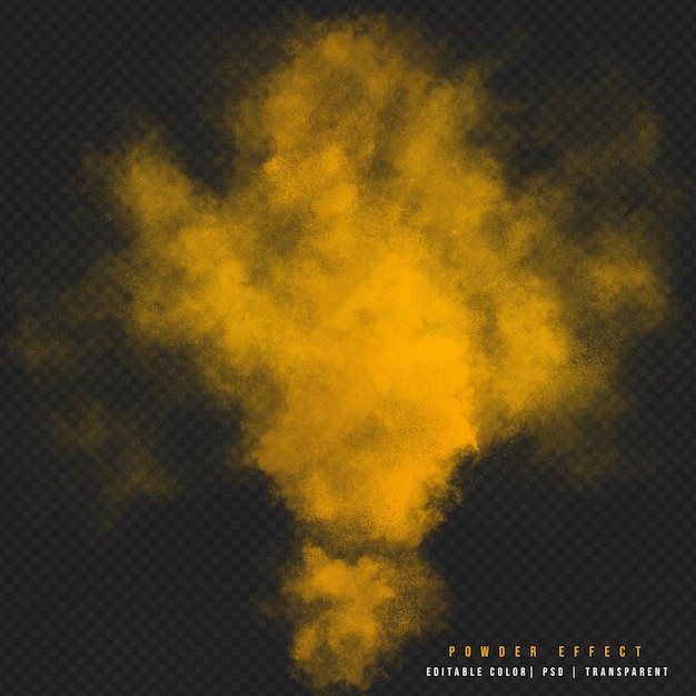 Yellow smoky cloud powder on transparent background