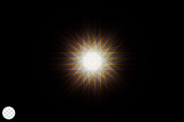 PSD yellow sun lens flare glow on transparent background