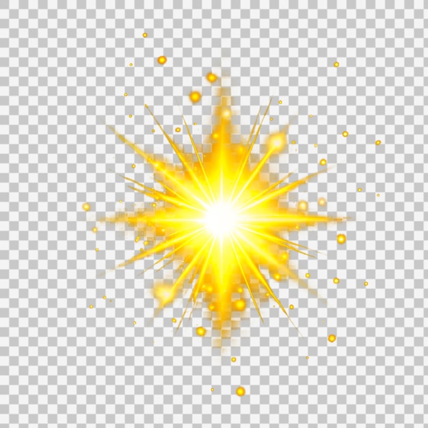 透明な背景に黄色い光を放つ黄色い太陽