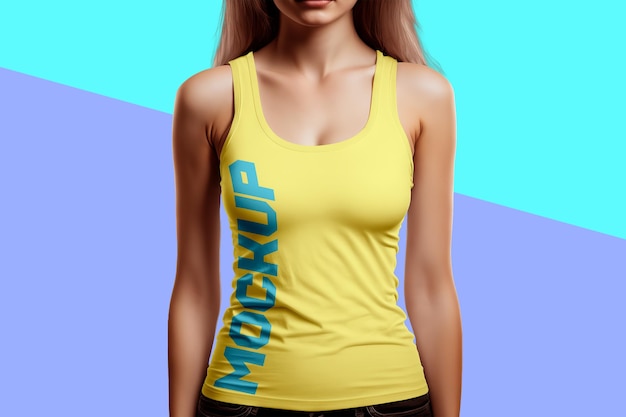 A yellow tank top with the word mudup on it