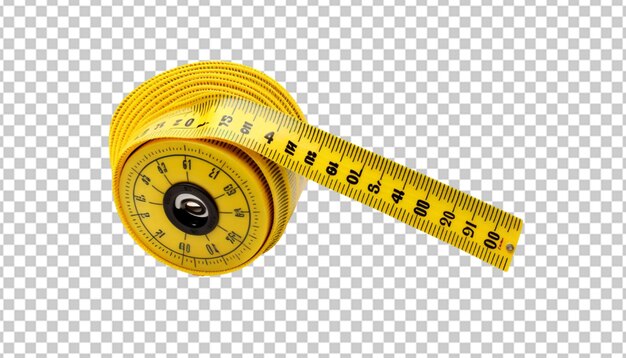 Yellow tape measure on blue background